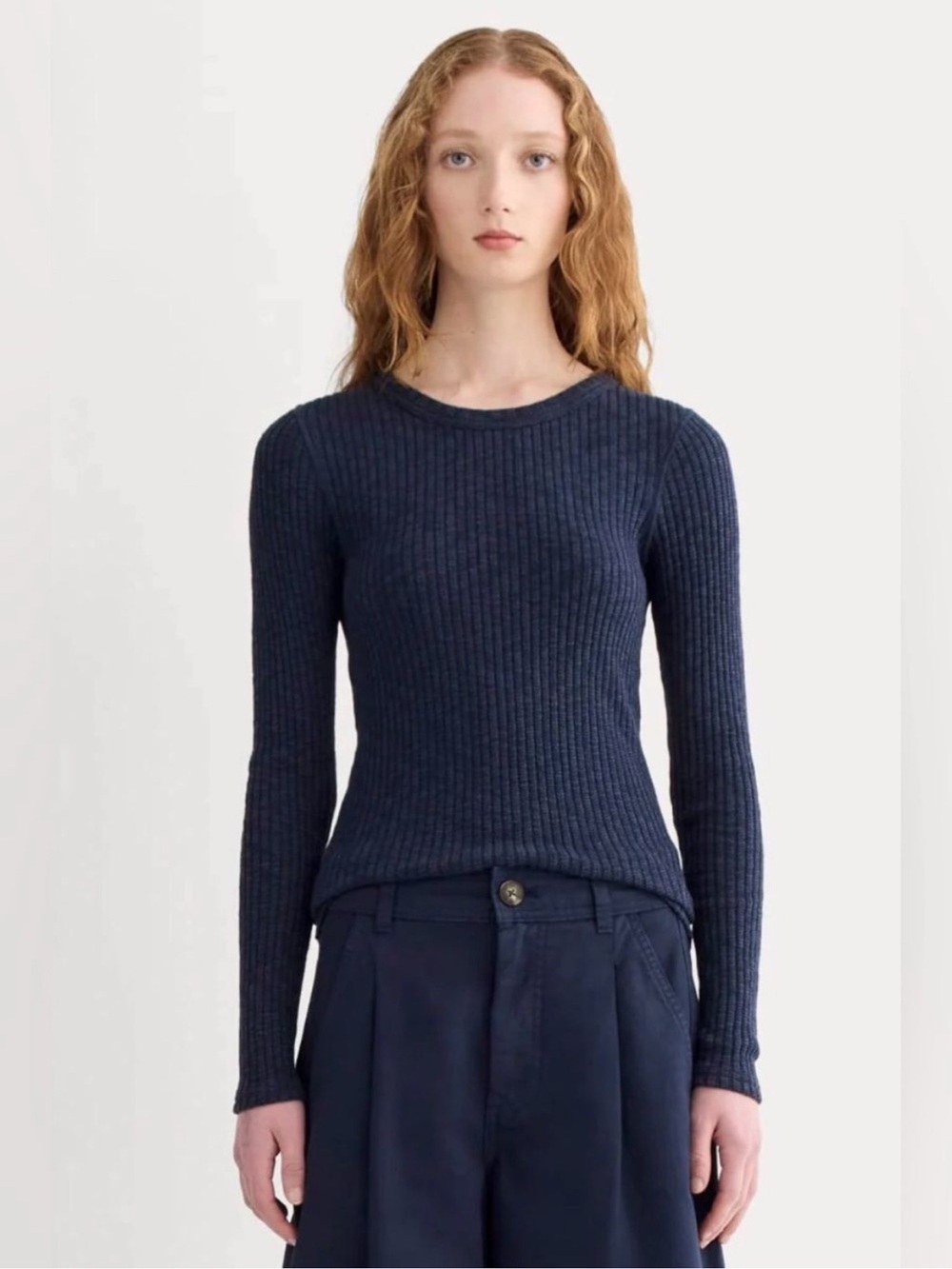 New Everlane THE COZY RIB LONG-SLEEVE TEE Navy Size XS